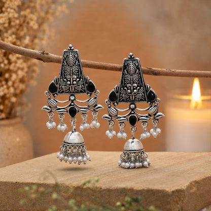 Black Color Oxidised German Silver Polish Tribal Dangle Earrings