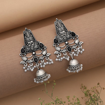 Black Color Oxidised German Silver Polish Tribal Dangle Earrings