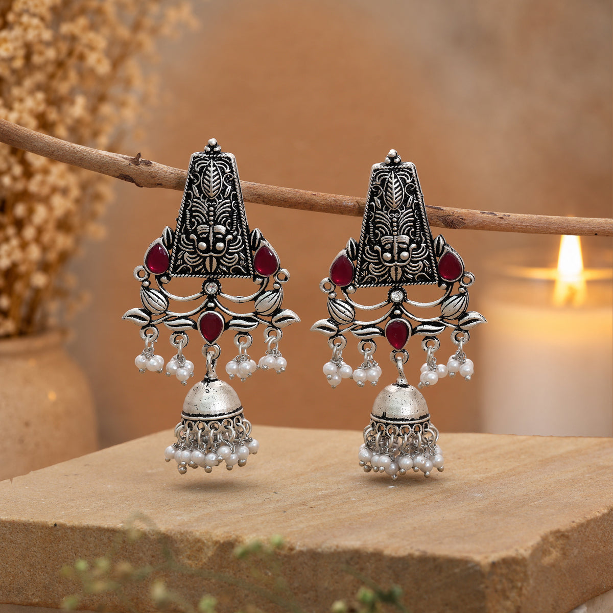 Rani Color Oxidised German Silver Festive Earrings