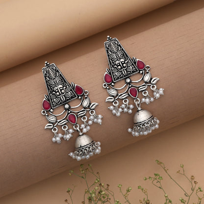 Rani Color Oxidised German Silver Festive Earrings