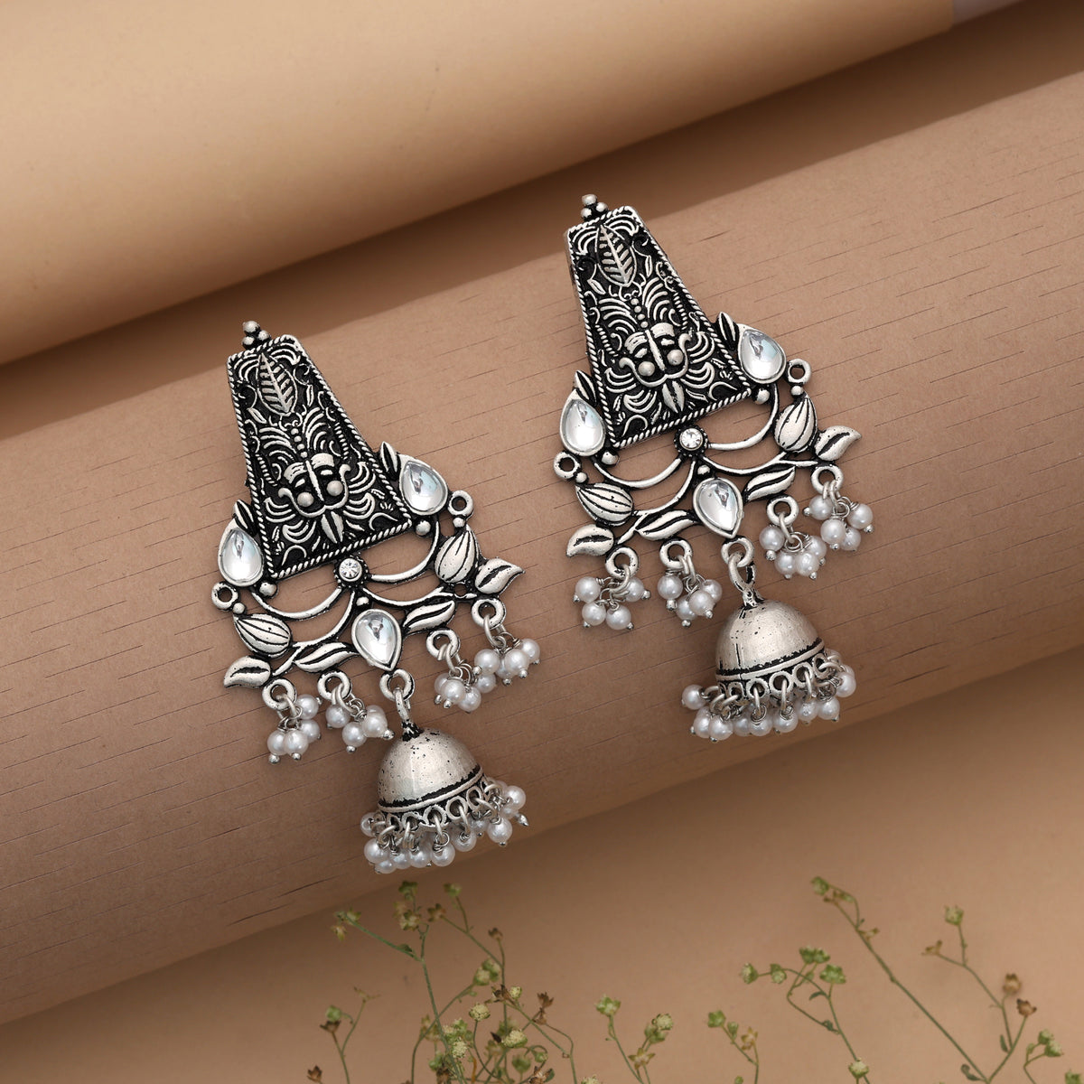 Silver Color Oxidised German Silver Tribal Jhumki Earrings
