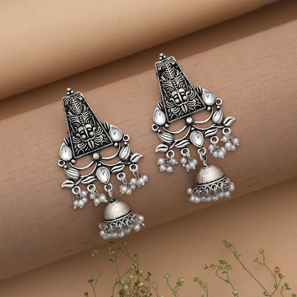 Silver Color Oxidised German Silver Tribal Jhumki Earrings