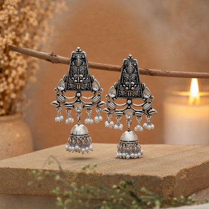 Silver Color Oxidised German Silver Tribal Jhumki Earrings