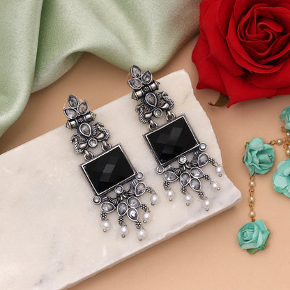 Black Color Oxidised German Silver Polish Tribal Dangle Earrings