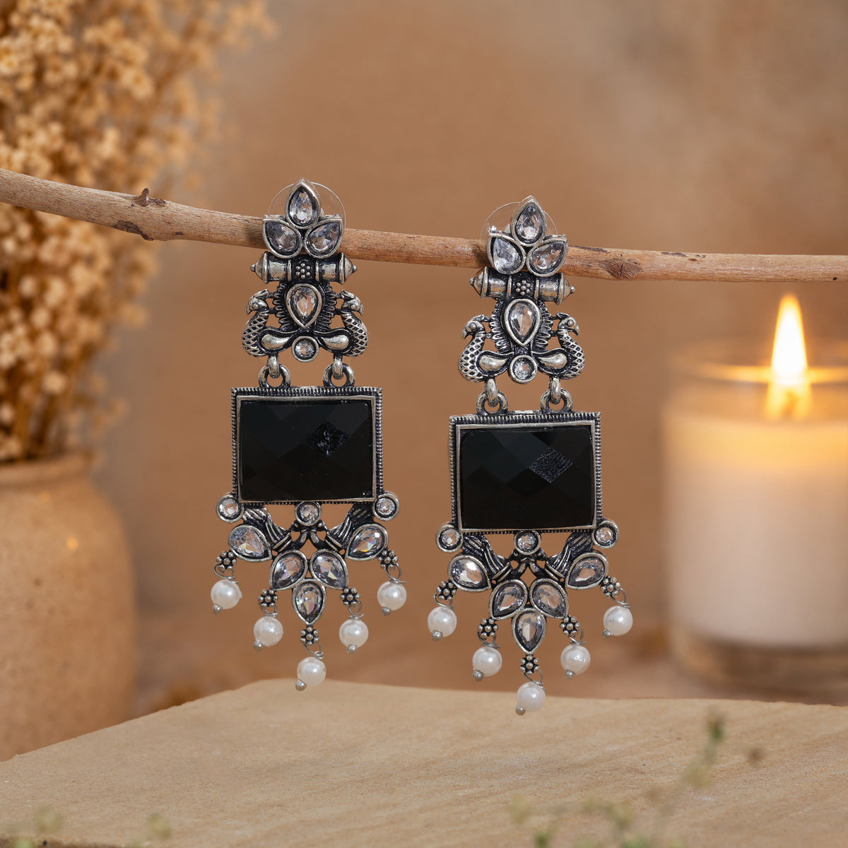 Black Color Oxidised German Silver Polish Tribal Dangle Earrings