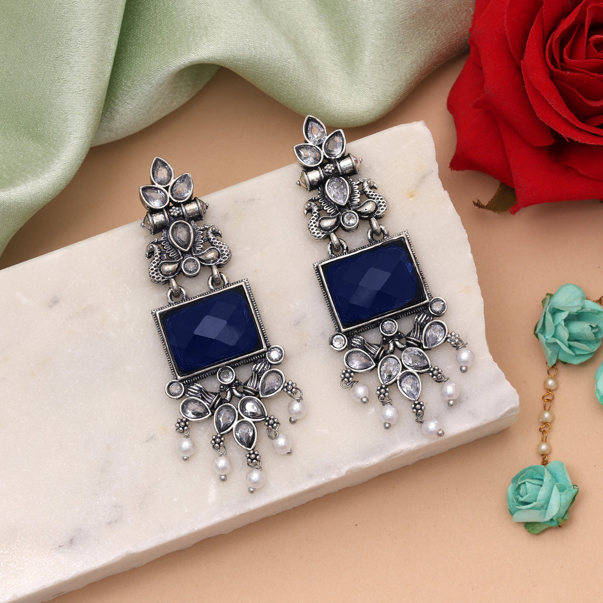 Blue Color Oxidised German Silver Royal Tribal Jhumka
