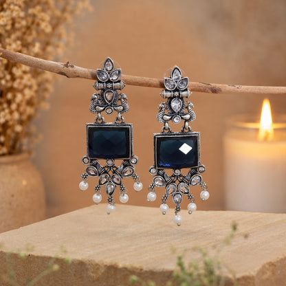 Blue Color Oxidised German Silver Royal Tribal Jhumka