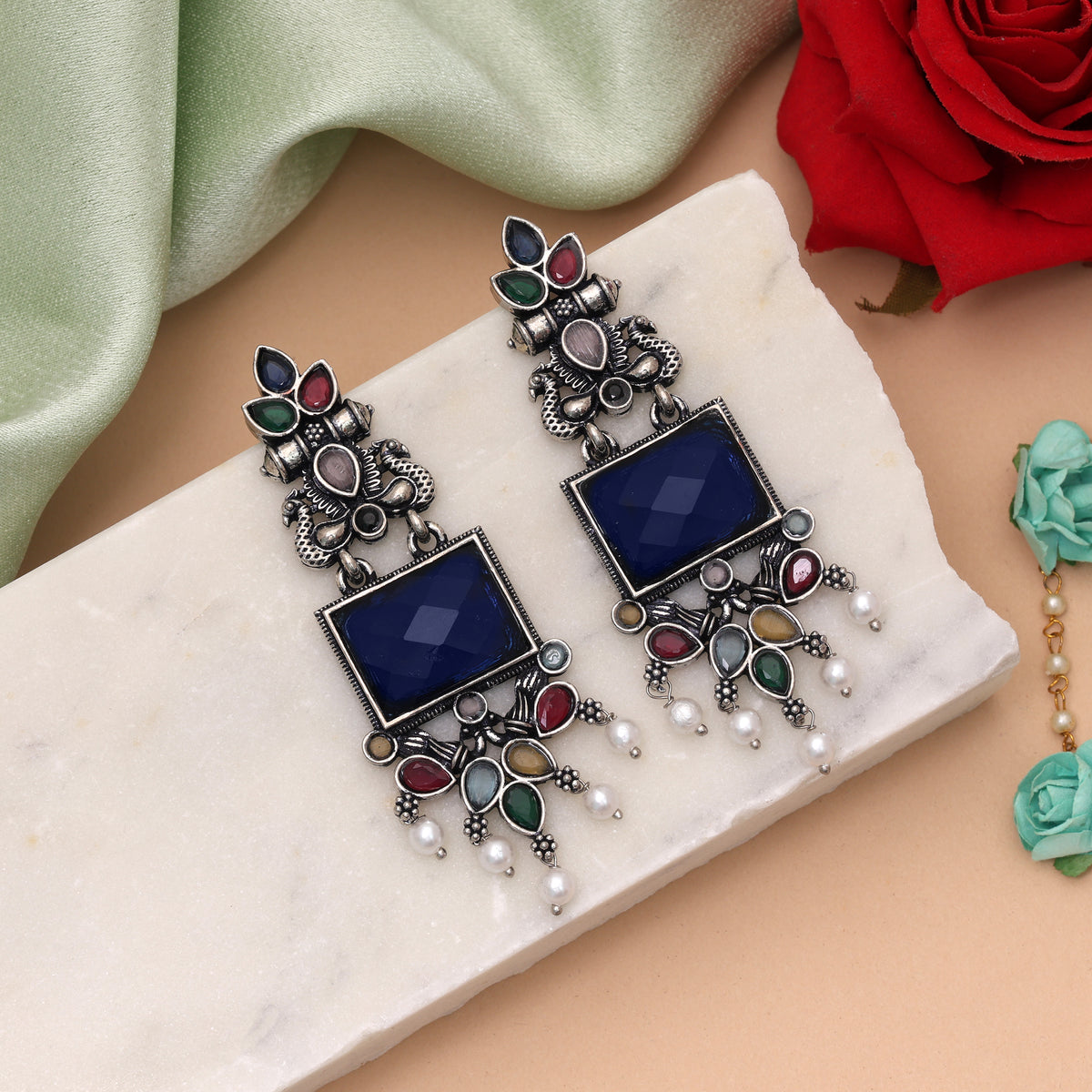 Multi Color Oxidised German Silver Tribal Jhumka