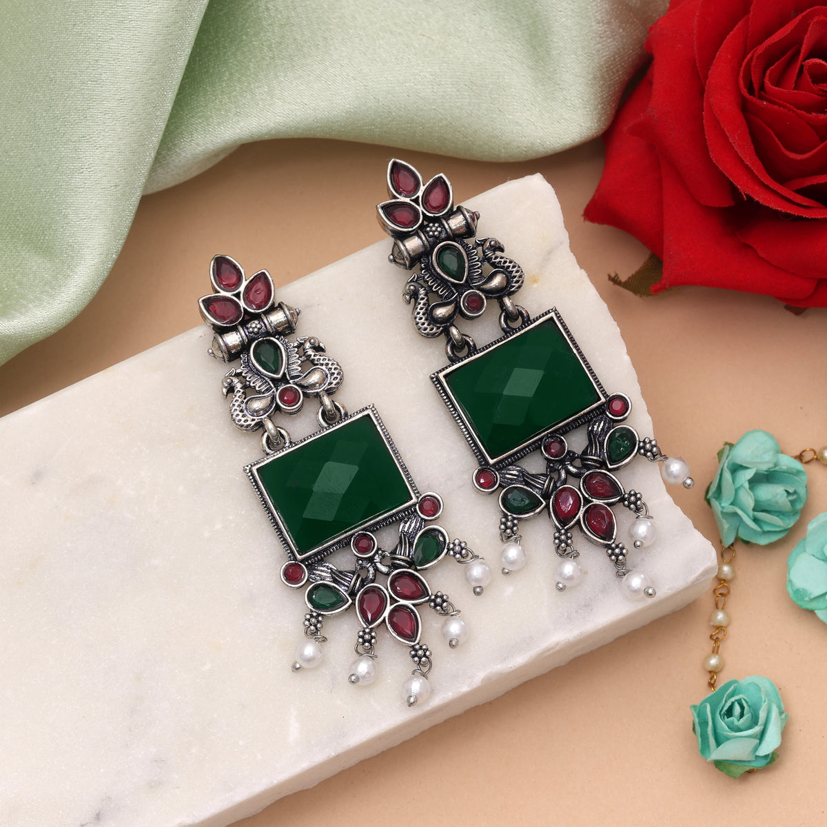 Multi Color Oxidised German Silver Tribal Jhumka