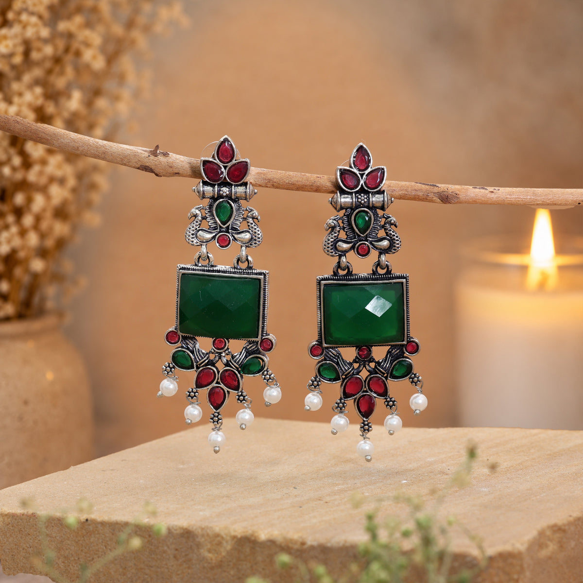 Multi Color Oxidised German Silver Tribal Jhumka