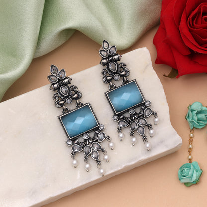 Light Blue Color Oxidised German Silver Sky Drop Earrings