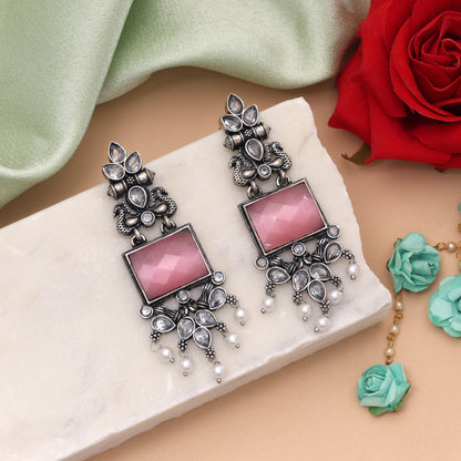 Pink Color Oxidised German Silver Baby Floral Earrings