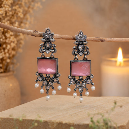 Pink Color Oxidised German Silver Baby Floral Earrings