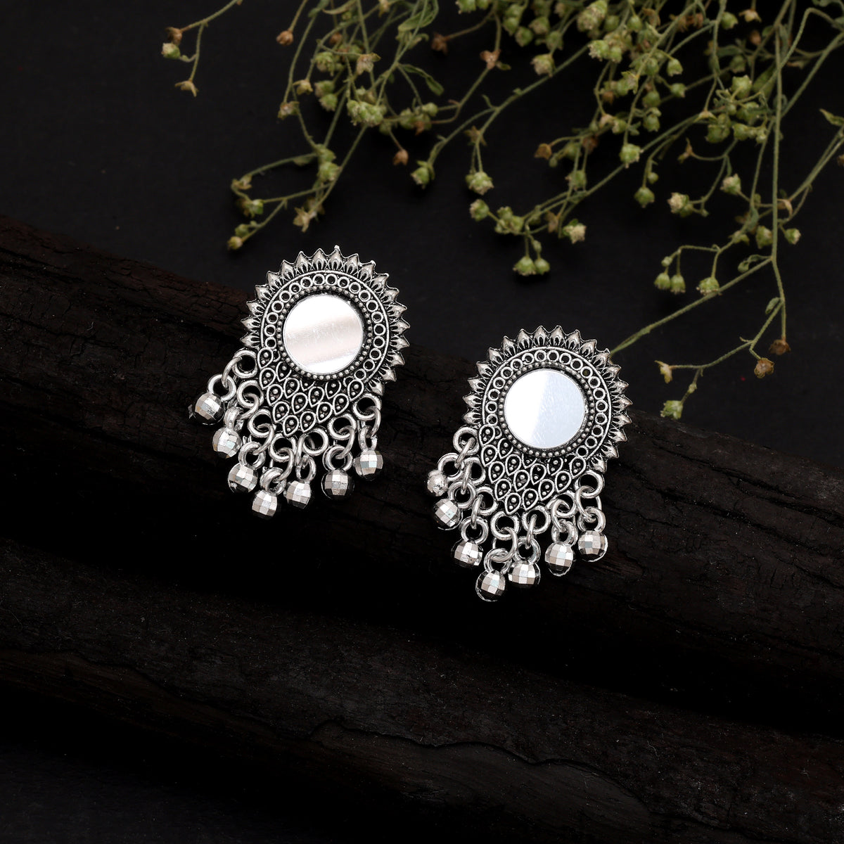 Silver Color Oxidised German Silver Tribal Jhumki Earrings