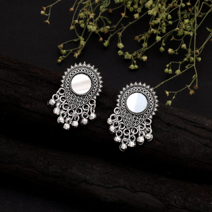 Silver Color Oxidised German Silver Tribal Jhumki Earrings