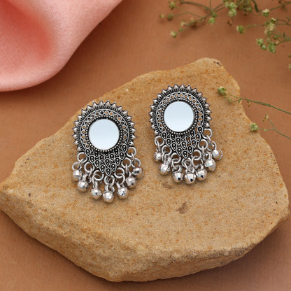 Silver Color Oxidised German Silver Tribal Jhumki Earrings