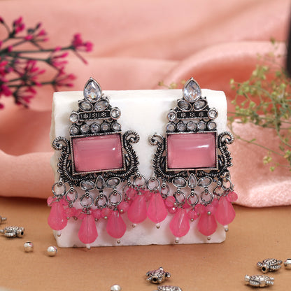 Pink Color Oxidised German Silver Baby Floral Earrings