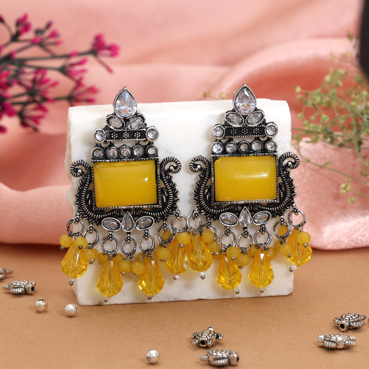 Yellow Color Oxidised German Silver Bright Jhumka