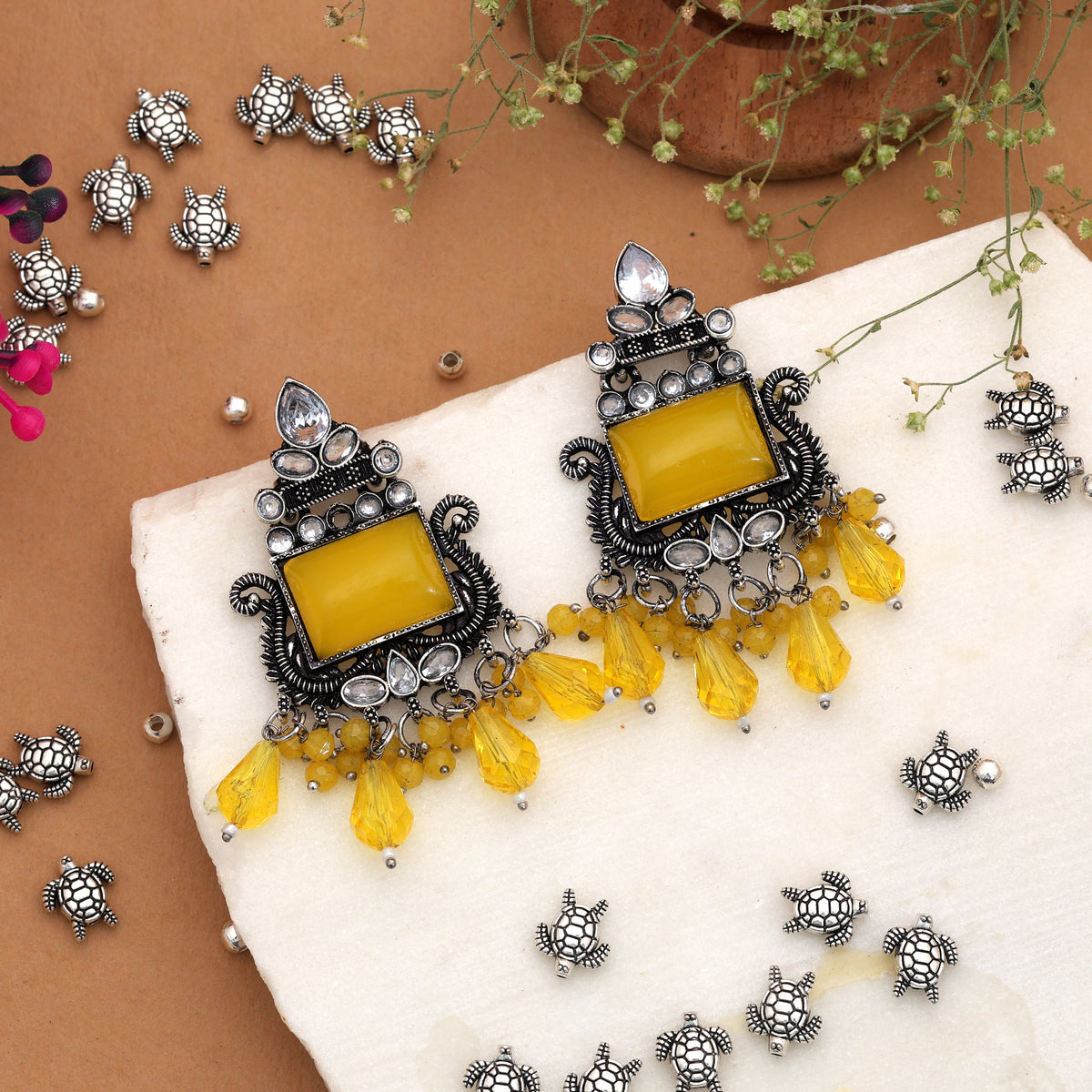 Yellow Color Oxidised German Silver Bright Jhumka