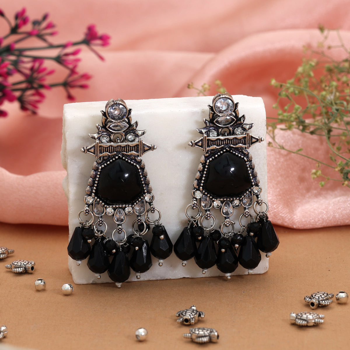 Black Color Oxidised German Silver Polish Tribal Dangle Earrings