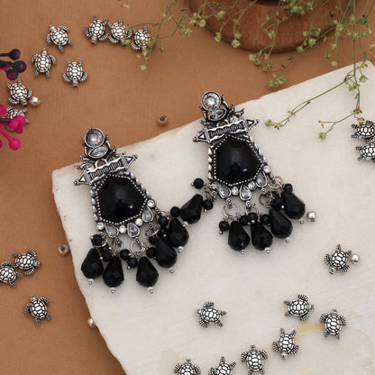 Black Color Oxidised German Silver Polish Tribal Dangle Earrings