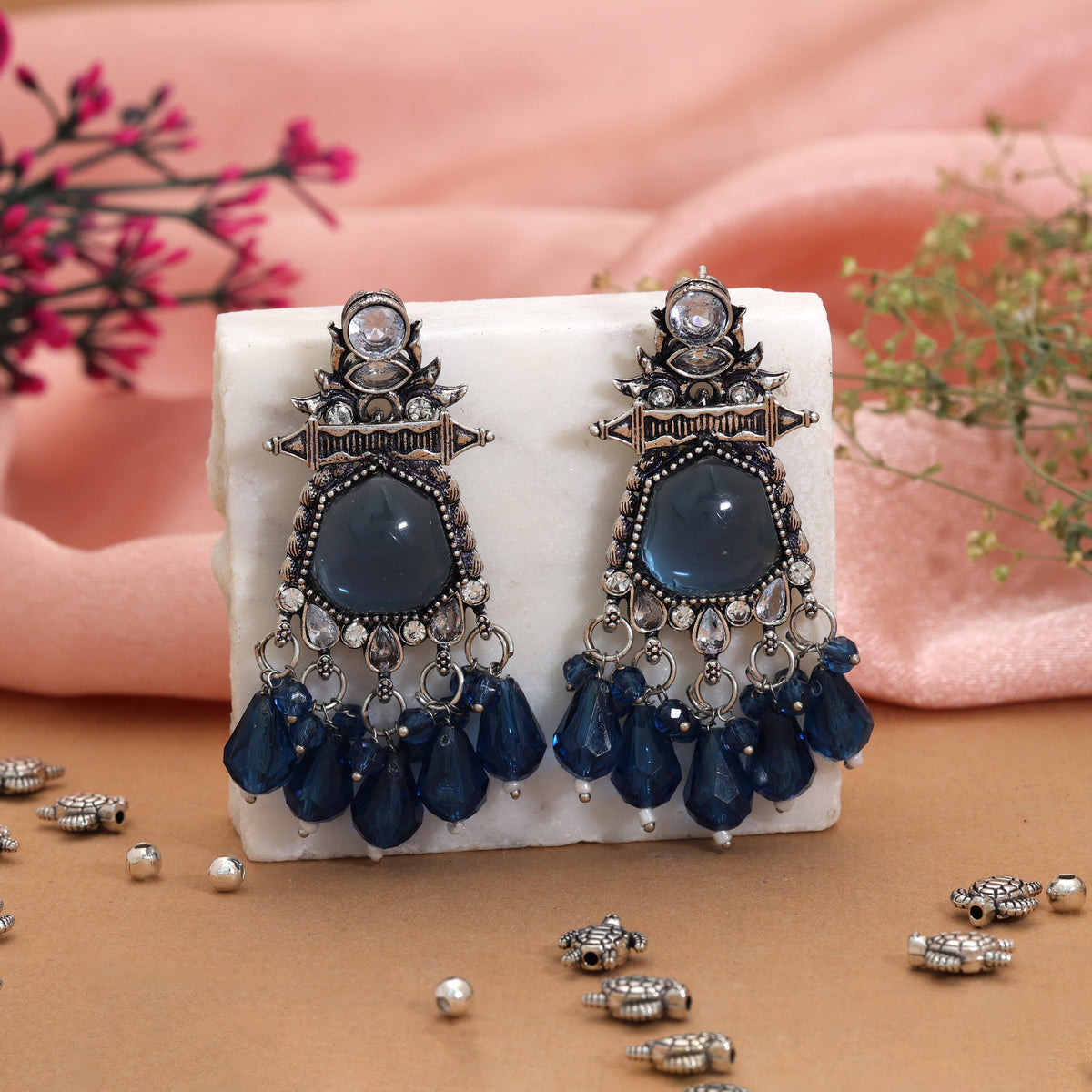 Blue Color Oxidised German Silver Royal Tribal Jhumka