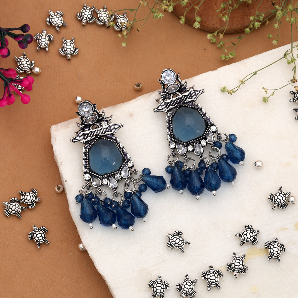 Blue Color Oxidised German Silver Royal Tribal Jhumka