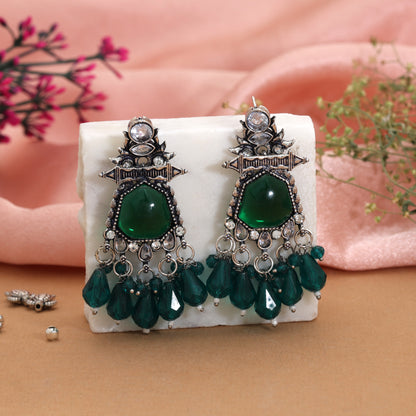 Green Color Oxidised German Silver Emerald Jhumka