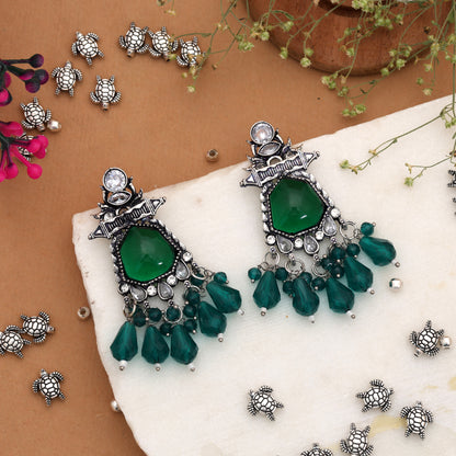 Green Color Oxidised German Silver Emerald Jhumka