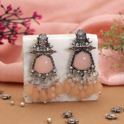 Peach Color Oxidised German Silver Floral Earrings