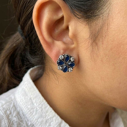 Blue Color Oxidised German Silver Royal Tribal Jhumka