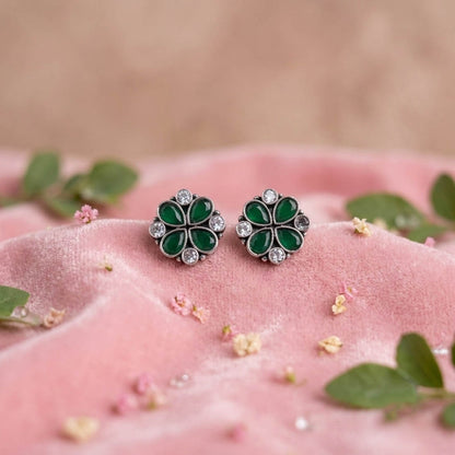 Green Color Oxidised German Silver Emerald Jhumka