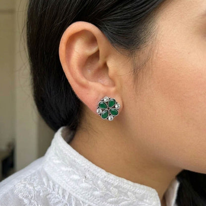 Green Color Oxidised German Silver Emerald Jhumka