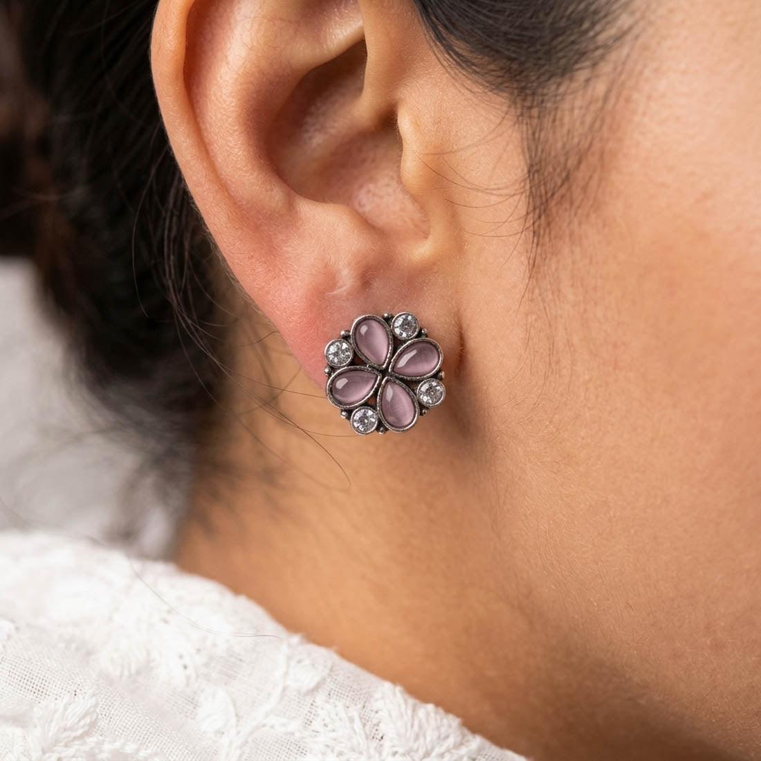 Light Pink Color Oxidised German Silver Pastel Dangle Earrings