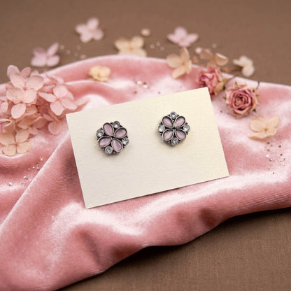 Light Pink Color Oxidised German Silver Pastel Dangle Earrings