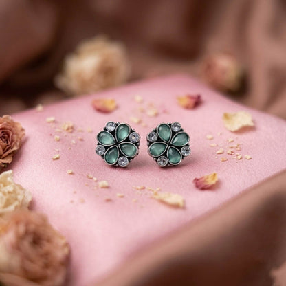 Pista Green Color Oxidised German Silver Drop Earrings