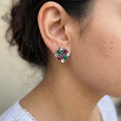 Rani Green Color Oxidised German Silver Drop Earrings