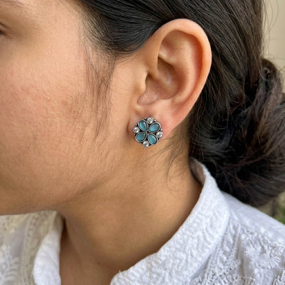 Rama Green Color Oxidised German Silver Boho Earrings