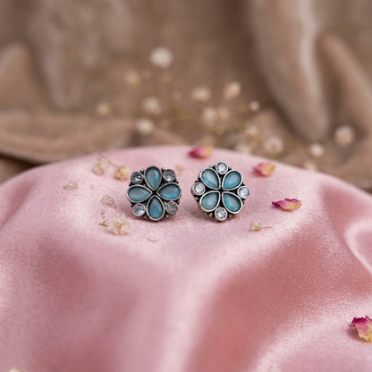 Rama Green Color Oxidised German Silver Boho Earrings
