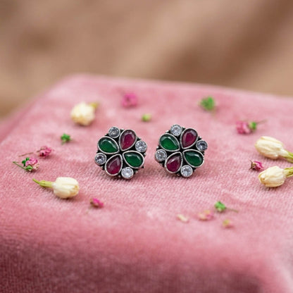 Rani Green Color Oxidised German Silver Drop Earrings
