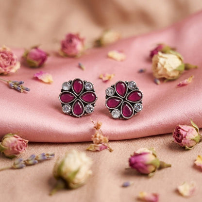 Rani Color Oxidised German Silver Festive Earrings
