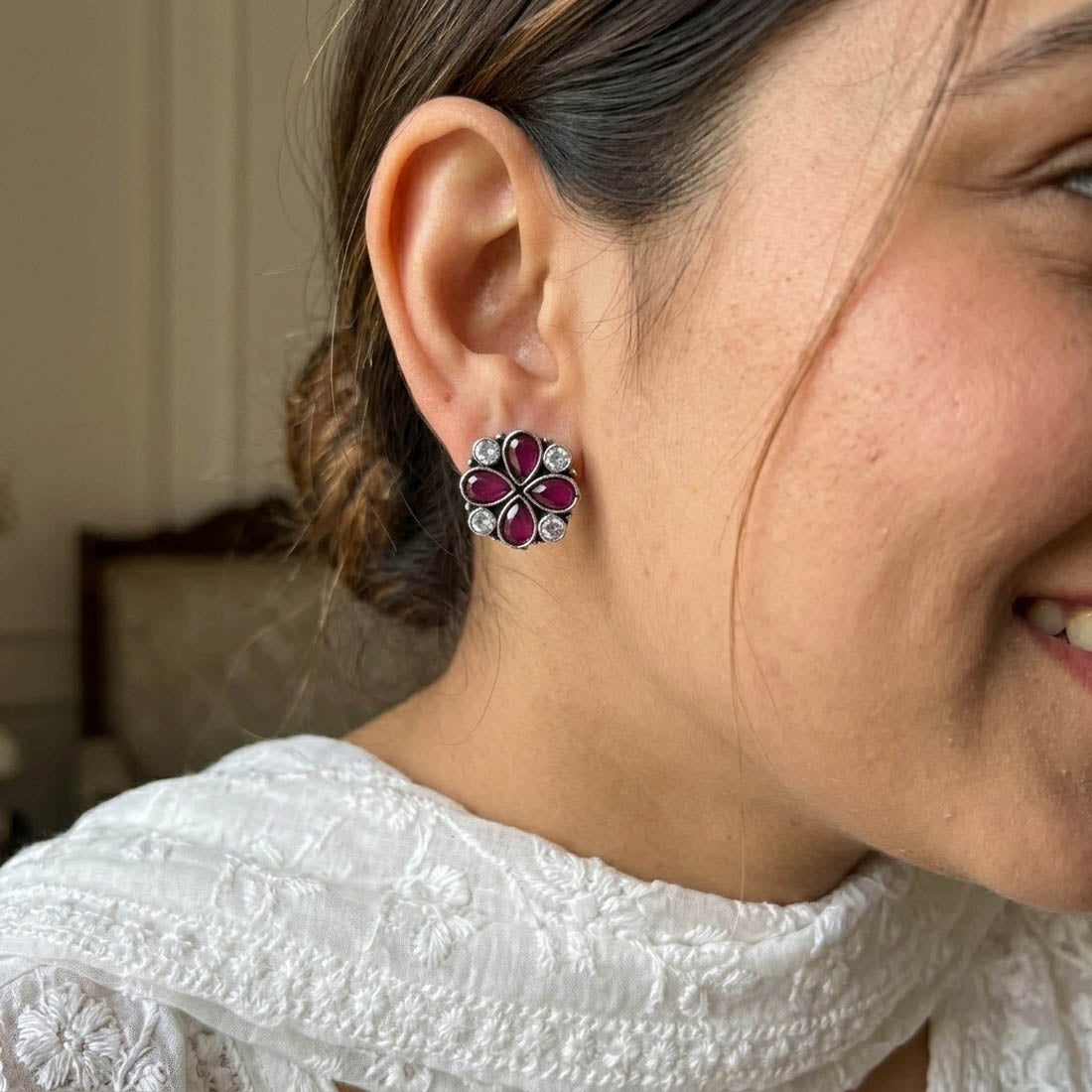 Rani Color Oxidised German Silver Festive Earrings