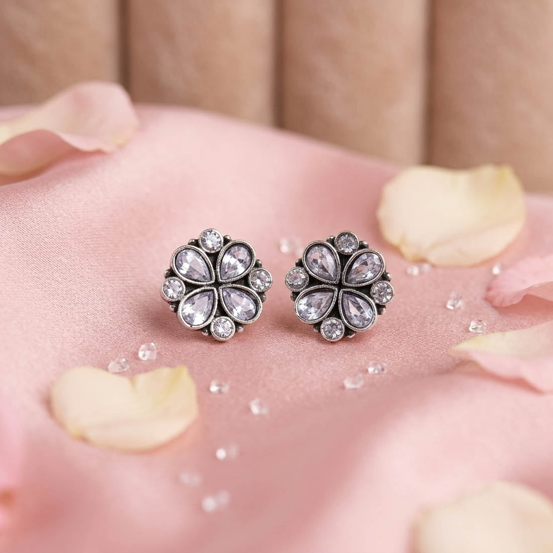 White Color Oxidised German Silver Pearl Drop Earrings