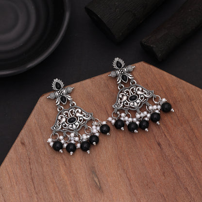 Black Color Oxidised German Silver Polish Tribal Dangle Earrings