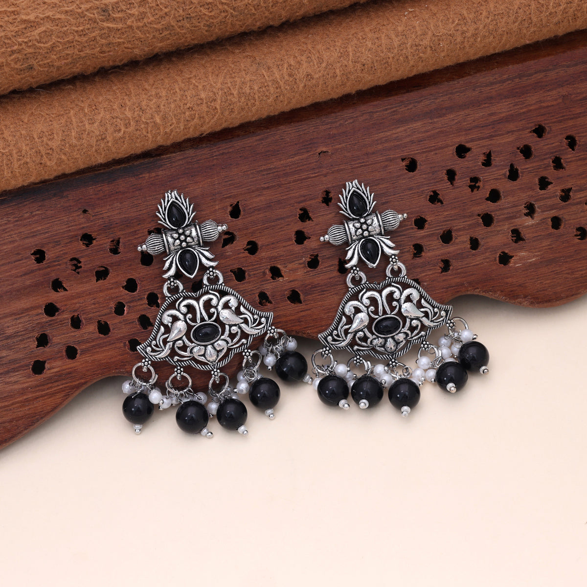 Black Color Oxidised German Silver Polish Tribal Dangle Earrings