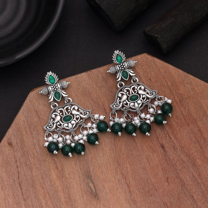 Green Color Oxidised German Silver Emerald Jhumka