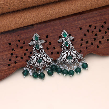 Green Color Oxidised German Silver Emerald Jhumka