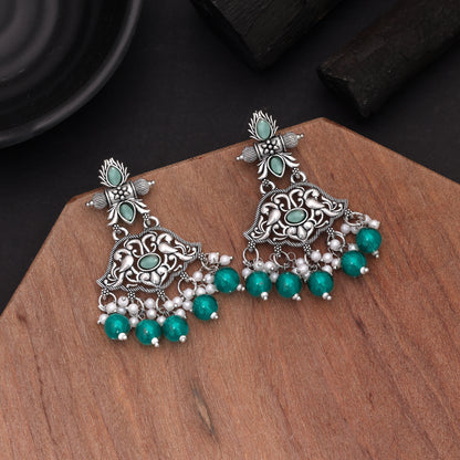 Light Green Color Oxidised German Silver Pastel Earrings