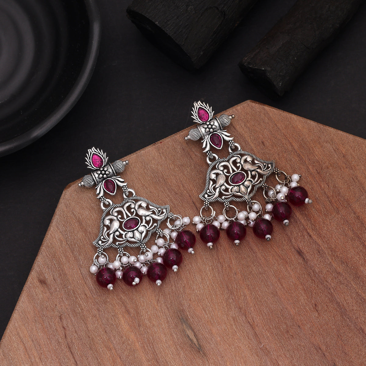 Purple Color Oxidised German Silver Baby Floral Earrings