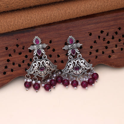 Purple Color Oxidised German Silver Baby Floral Earrings